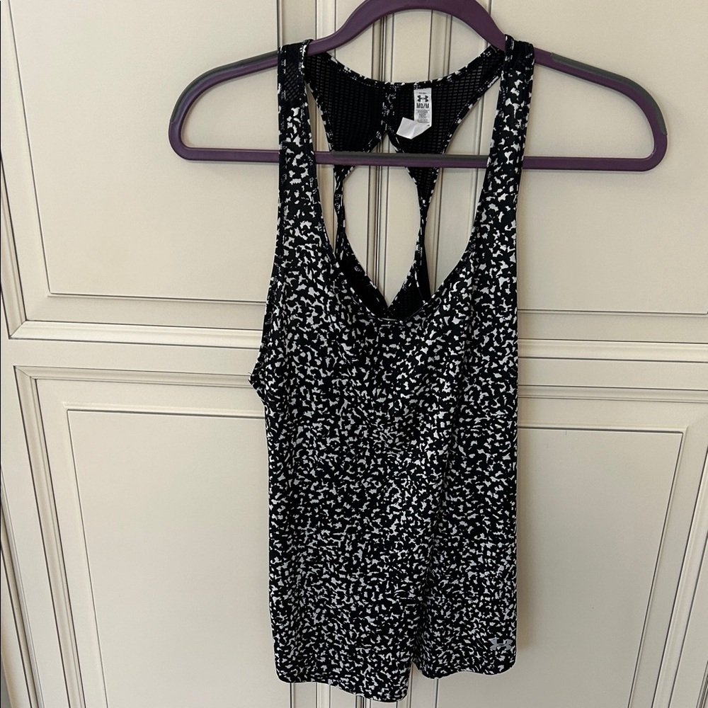 Under Armour Black and White HeatGear Tank with mesh back